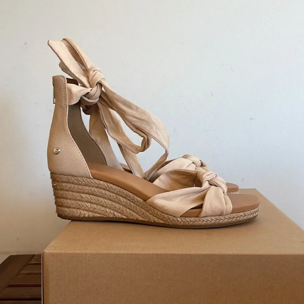 UGG Yarrow Espadrille Wedge Sandals Natural Canvas USA Women Size 10/UK 8/EU 41